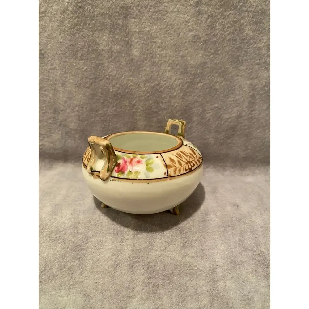Nippon Footed Sugar Condiment‎ Bowl Hand Painted Rose Pattern No Lid Japan